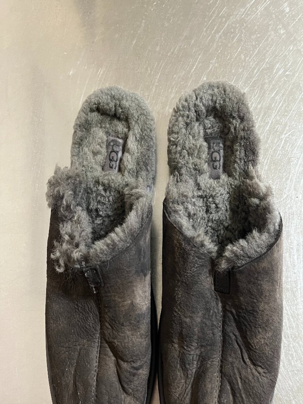 UGG Gray Suede Slippers with fluppy sheepskin collar Size US10